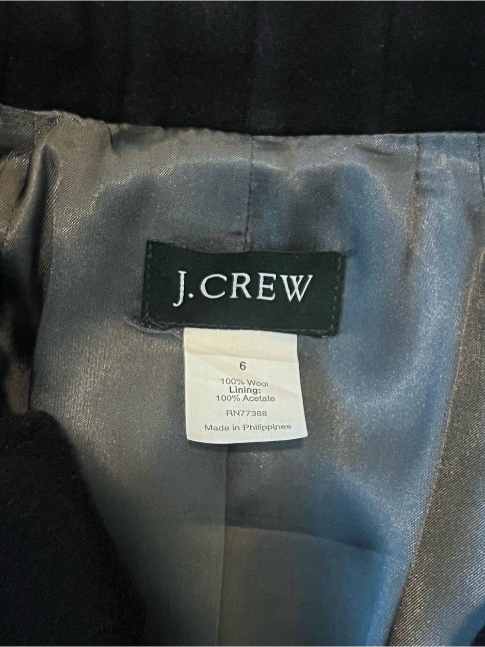 J Crew Women’s Black Single-Breasted Wool Coat Ruffle Collar - Picture 4 of 8